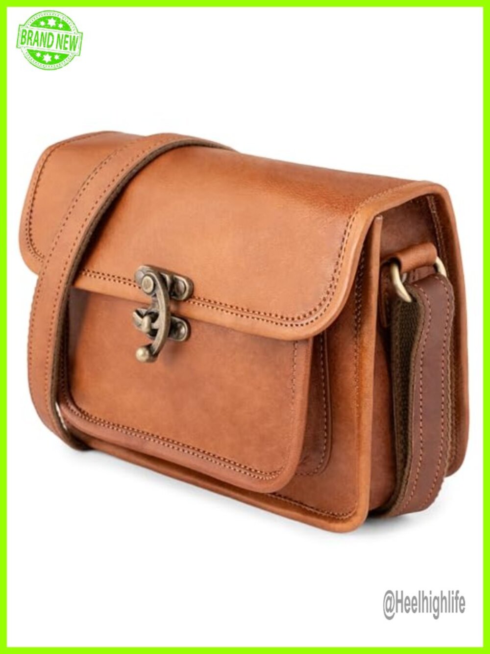 Full Grain Leather Crossbody Bag Satchel Handbag Adjustable Strap